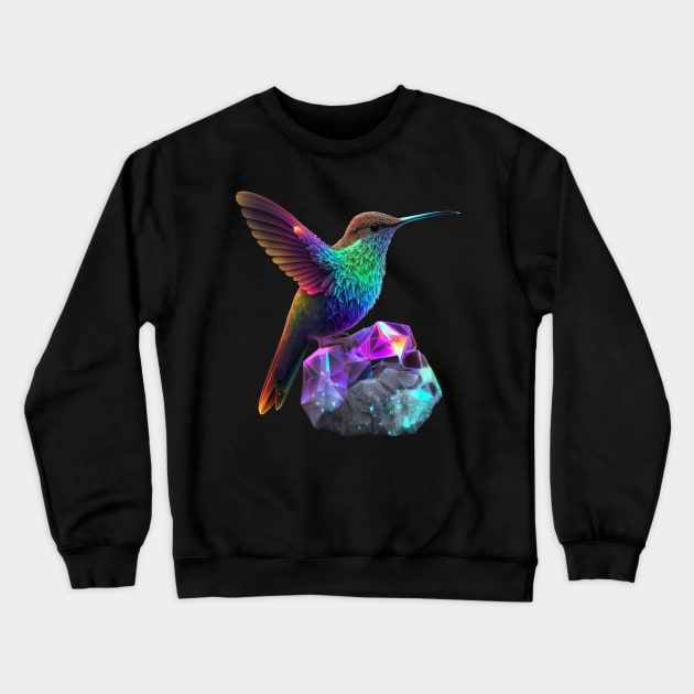 Psychedelic Hummingbird and Space Crystal Crewneck Sweatshirt by SCHummingbirds